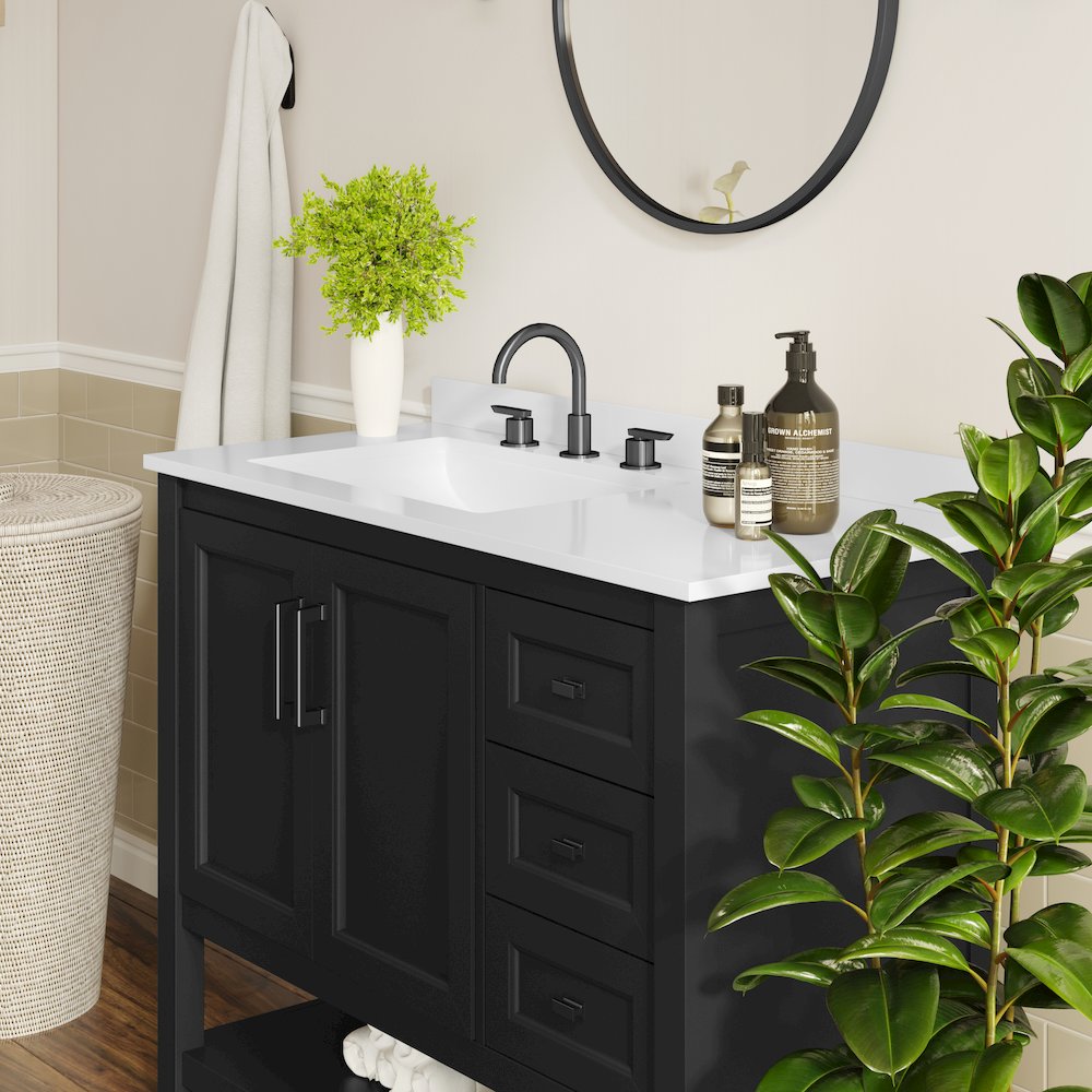 Vega 36" Bathroom Vanity with Sink, Cabinet with Black Hardware, Black/White