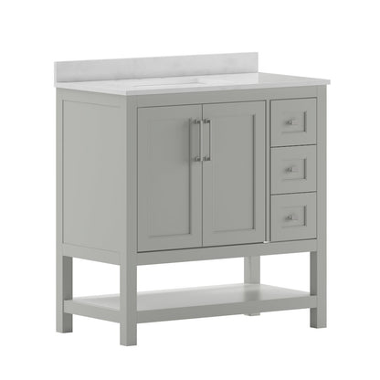 36 Inch Contemporary Bathroom Vanity with Storage Drawers and Sink Combo