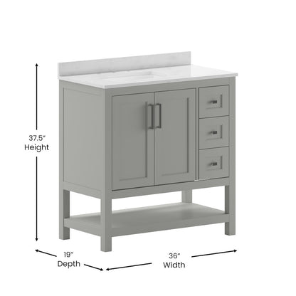 36 Inch Contemporary Bathroom Vanity with Storage Drawers and Sink Combo