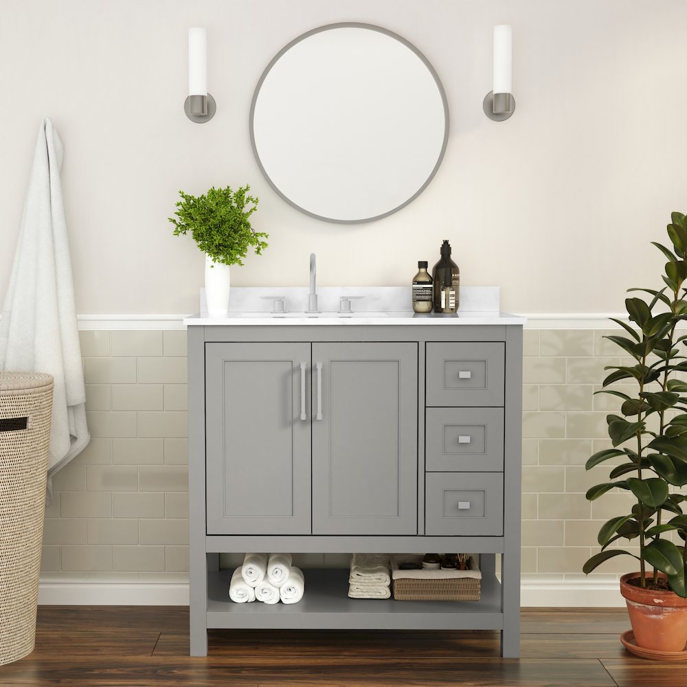 36 Inch Contemporary Bathroom Vanity with Storage Drawers and Sink Combo