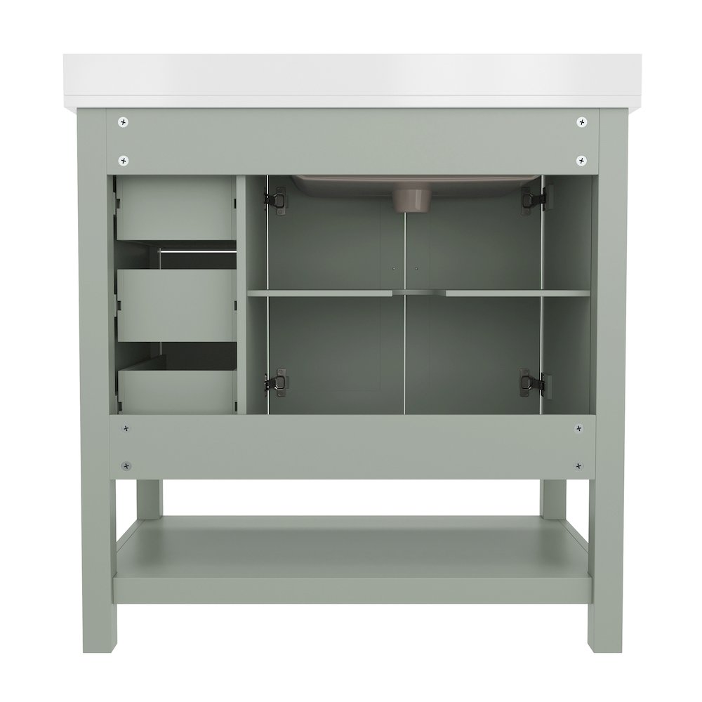 36in Bathroom Vanity with Storage Drawers and Sink Combo, Sage Frame
