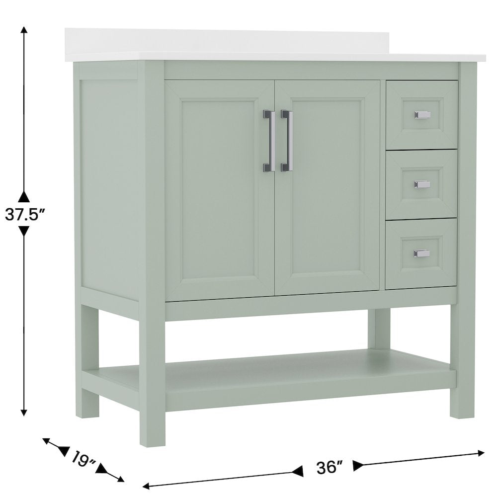 36in Bathroom Vanity with Storage Drawers and Sink Combo, Sage Frame