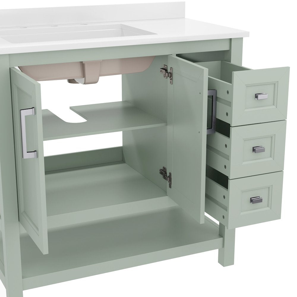 36in Bathroom Vanity with Storage Drawers and Sink Combo, Sage Frame