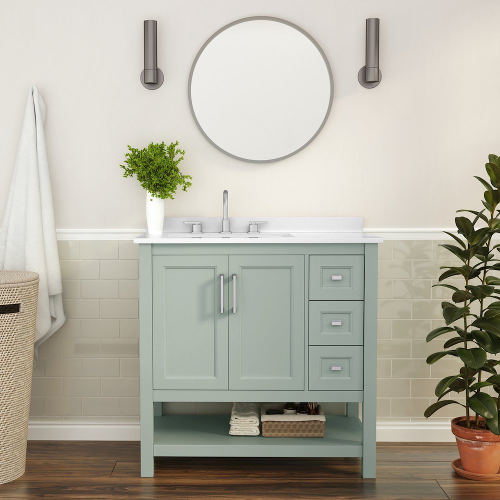 36in Bathroom Vanity with Storage Drawers and Sink Combo, Sage Frame