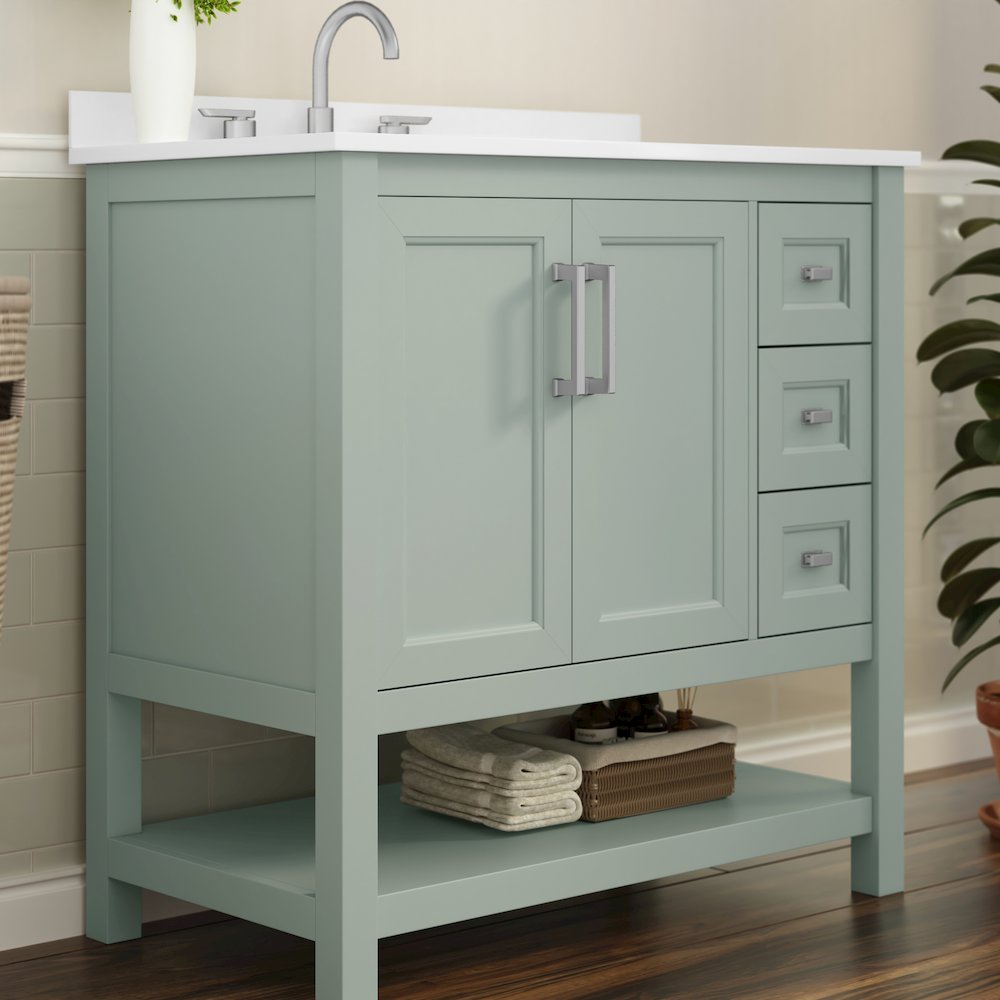 36in Bathroom Vanity with Storage Drawers and Sink Combo, Sage Frame