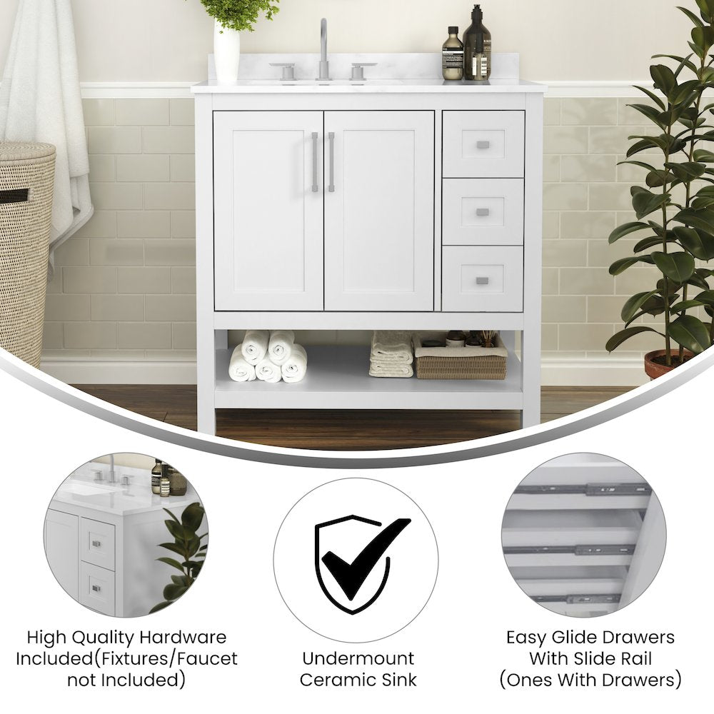 36 Inch Contemporary Bathroom Vanity with Storage Drawers and Sink Combo
