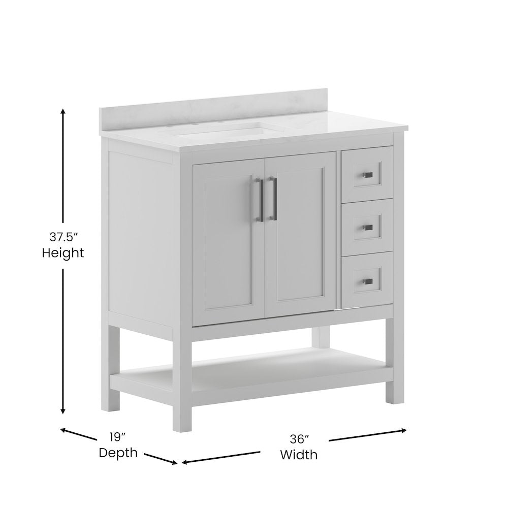 36 Inch Contemporary Bathroom Vanity with Storage Drawers and Sink Combo