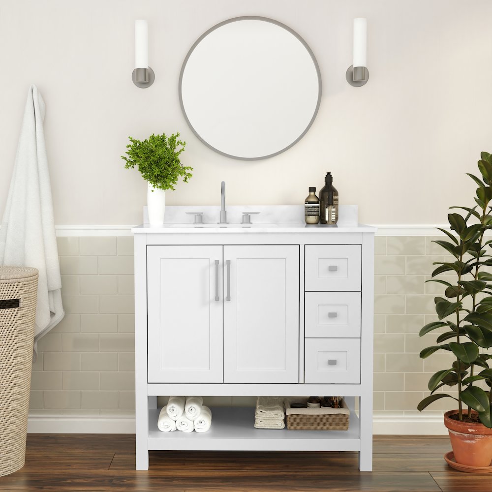 36 Inch Contemporary Bathroom Vanity with Storage Drawers and Sink Combo
