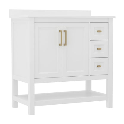 36in Bathroom Vanity with Storage Drawers and Sink Combo, White Frame