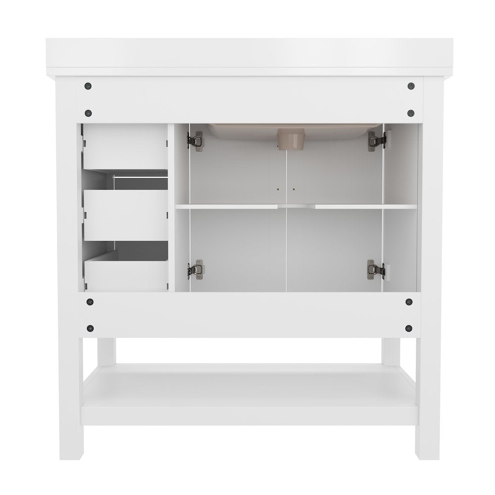 36in Bathroom Vanity with Storage Drawers and Sink Combo, White Frame