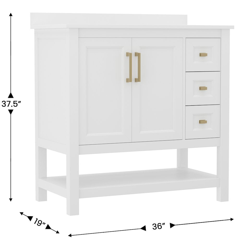 36in Bathroom Vanity with Storage Drawers and Sink Combo, White Frame