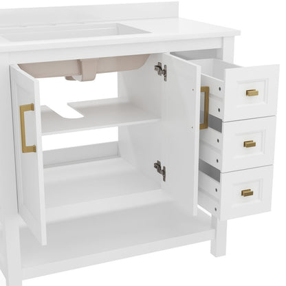 36in Bathroom Vanity with Storage Drawers and Sink Combo, White Frame