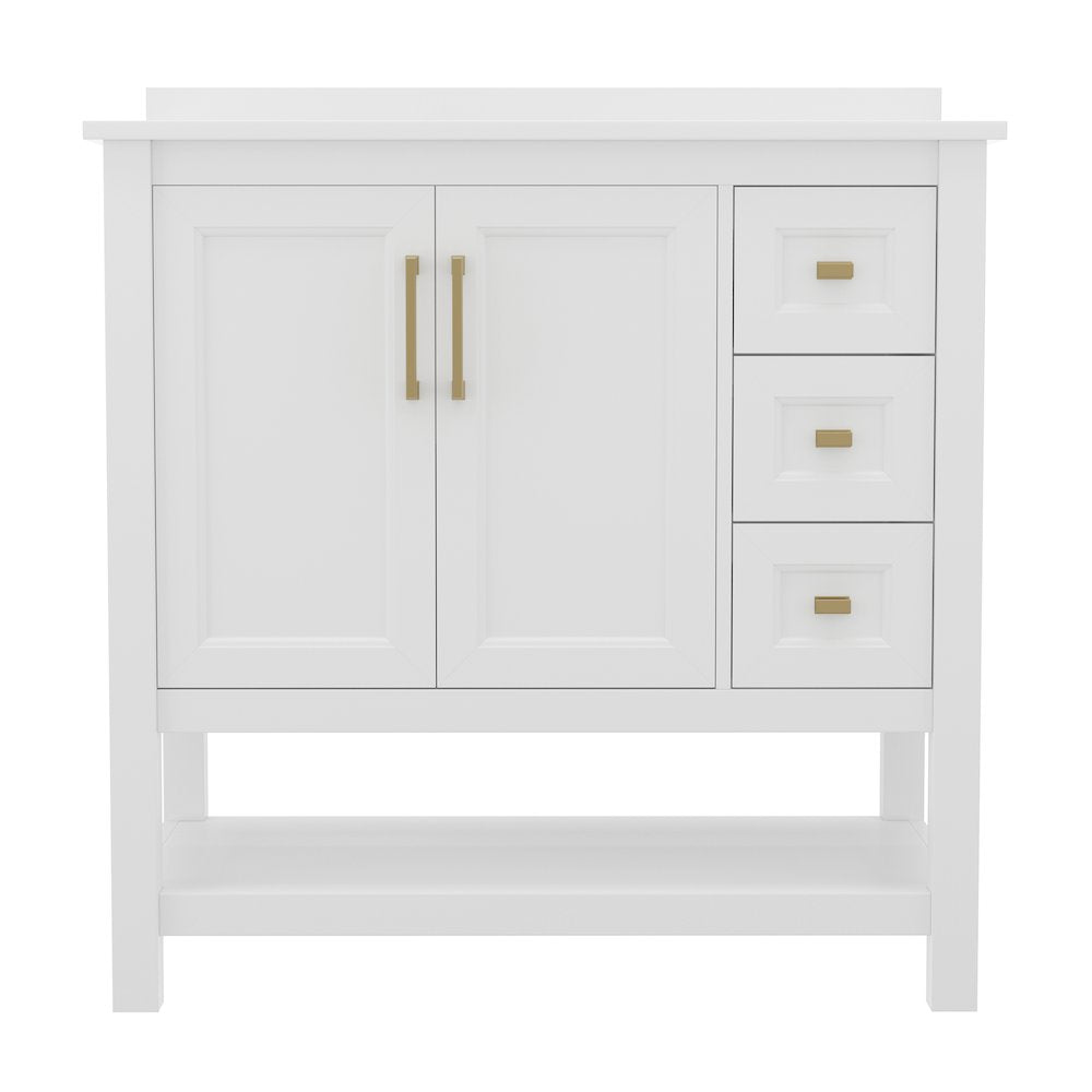 36in Bathroom Vanity with Storage Drawers and Sink Combo, White Frame