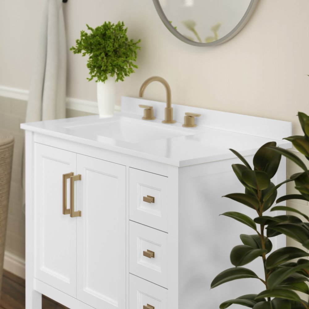 36in Bathroom Vanity with Storage Drawers and Sink Combo, White Frame