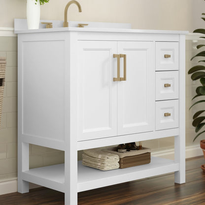 36in Bathroom Vanity with Storage Drawers and Sink Combo, White Frame