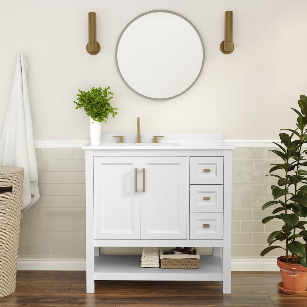 36in Bathroom Vanity with Storage Drawers and Sink Combo, White Frame
