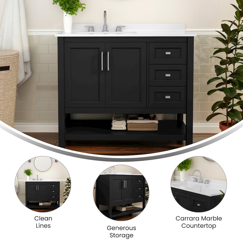 42in Bathroom Vanity with Storage Drawers and Sink Combo, Black Frame