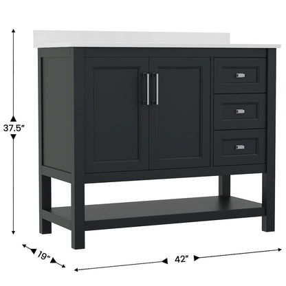 42in Bathroom Vanity with Storage Drawers and Sink Combo, Black Frame