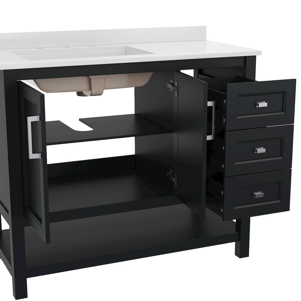 42in Bathroom Vanity with Storage Drawers and Sink Combo, Black Frame