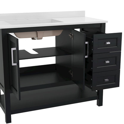 42in Bathroom Vanity with Storage Drawers and Sink Combo, Black Frame