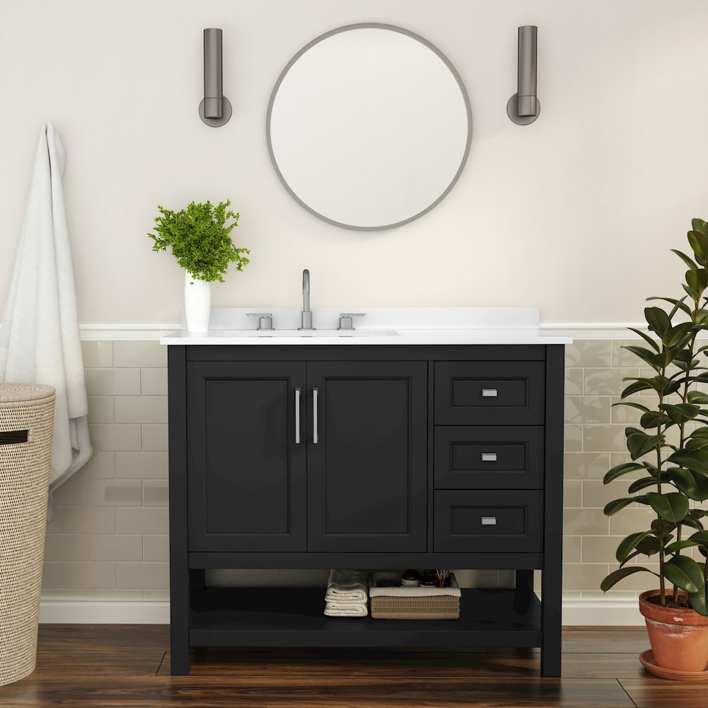 42in Bathroom Vanity with Storage Drawers and Sink Combo, Black Frame