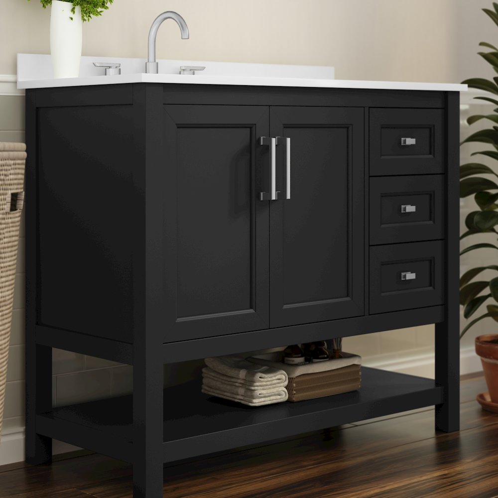 42in Bathroom Vanity with Storage Drawers and Sink Combo, Black Frame