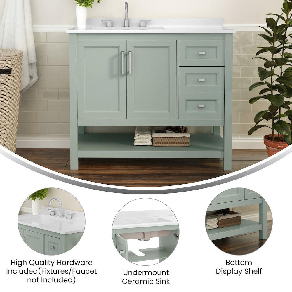 42in Bathroom Vanity with Storage Drawers and Sink Combo, Sage Frame