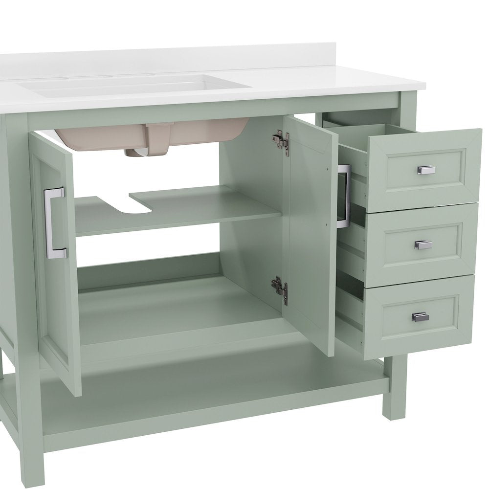 42in Bathroom Vanity with Storage Drawers and Sink Combo, Sage Frame