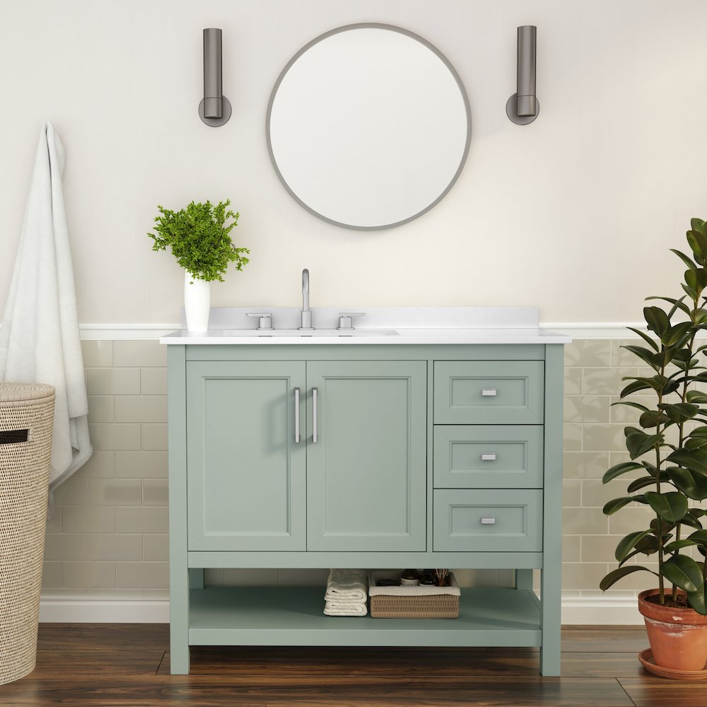 42in Bathroom Vanity with Storage Drawers and Sink Combo, Sage Frame