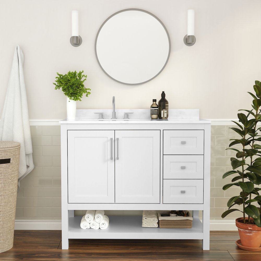 42 Inch Contemporary Bathroom Vanity with Storage Drawers and Sink Combo