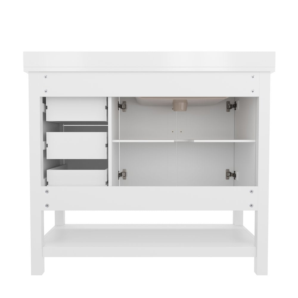 42in Bathroom Vanity with Storage Drawers and Sink Combo, White Frame