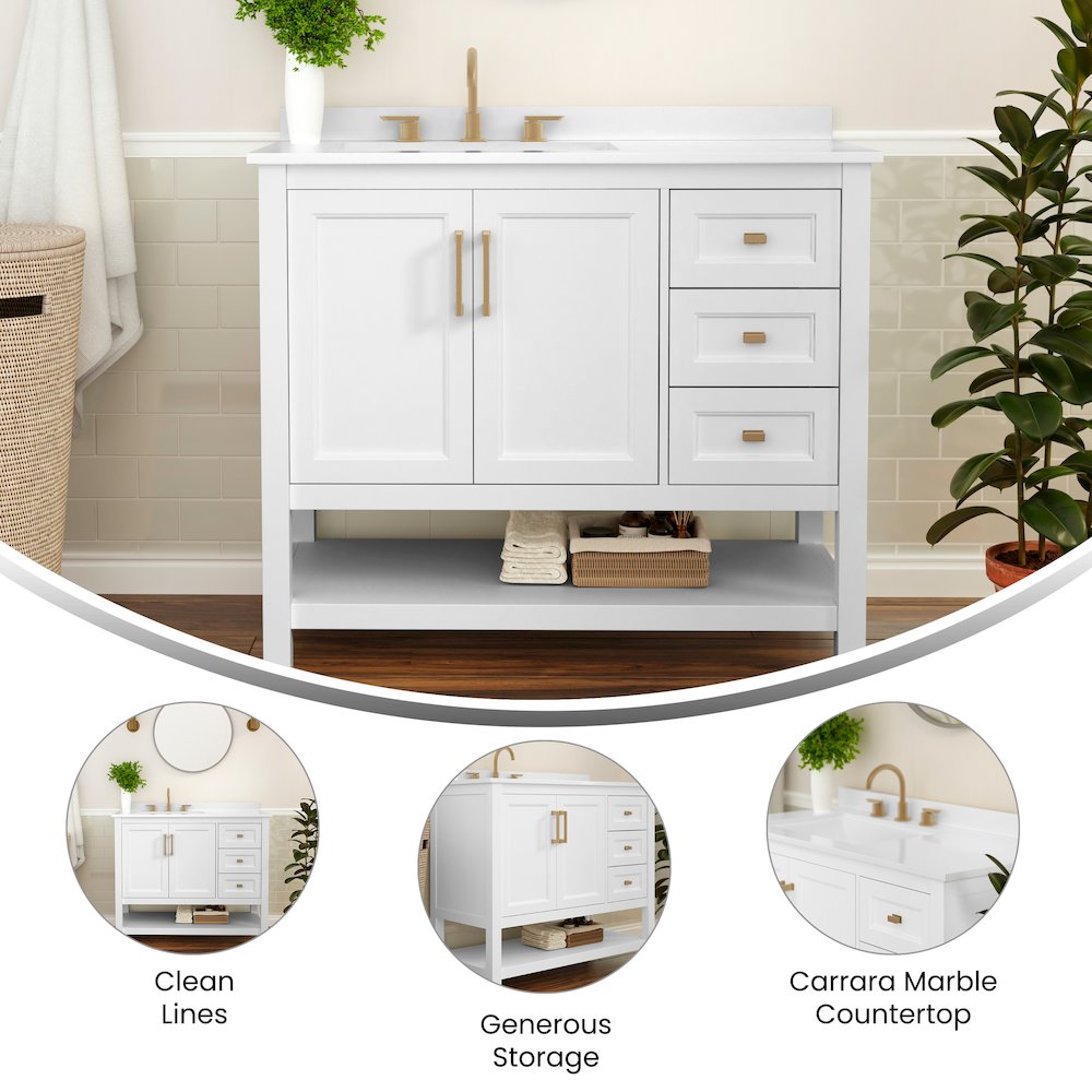 42in Bathroom Vanity with Storage Drawers and Sink Combo, White Frame