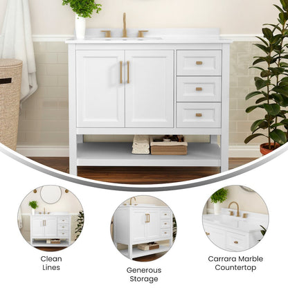 42in Bathroom Vanity with Storage Drawers and Sink Combo, White Frame