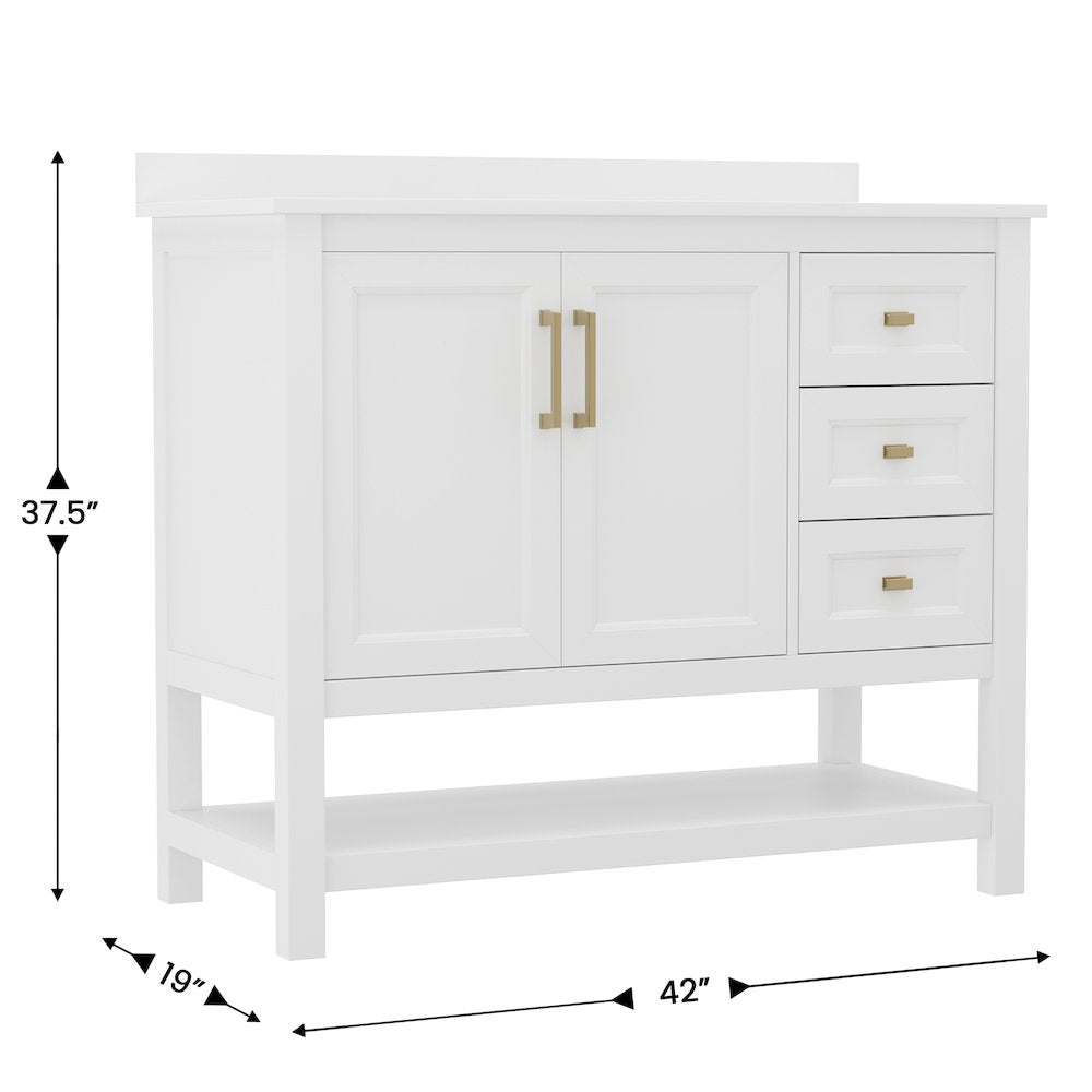 42in Bathroom Vanity with Storage Drawers and Sink Combo, White Frame