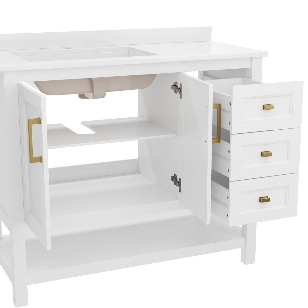 42in Bathroom Vanity with Storage Drawers and Sink Combo, White Frame