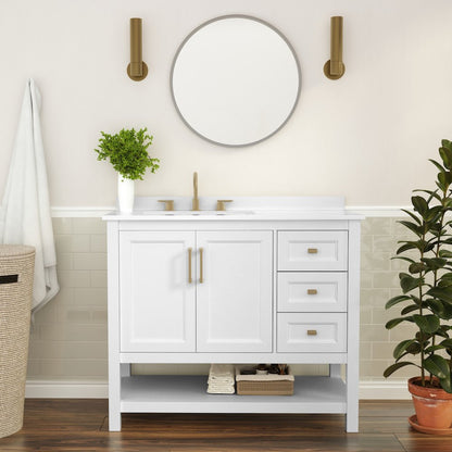 42in Bathroom Vanity with Storage Drawers and Sink Combo, White Frame