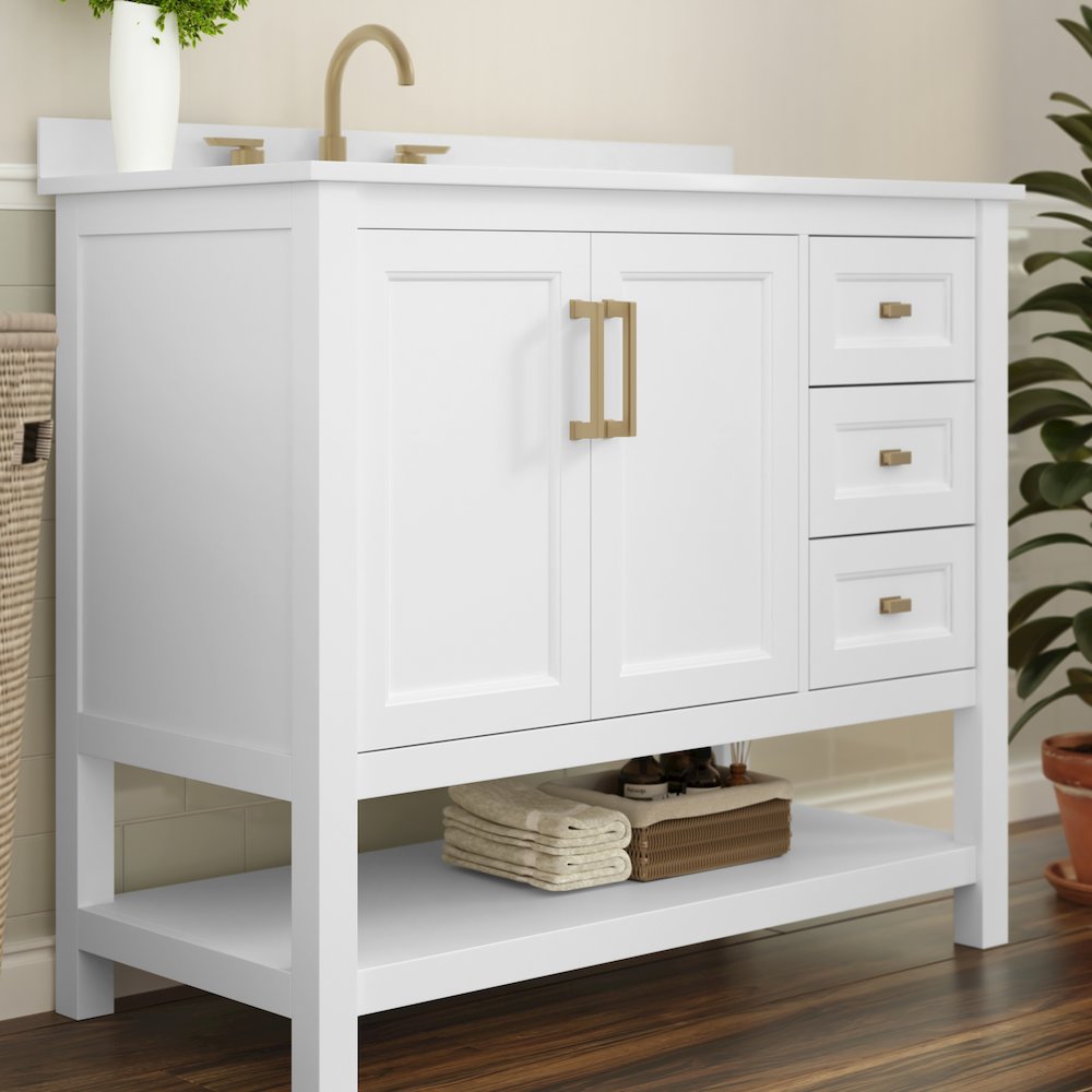 42in Bathroom Vanity with Storage Drawers and Sink Combo, White Frame