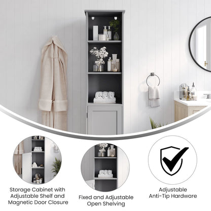 Modern Tall Linen Tower Storage Cabinet, Gray