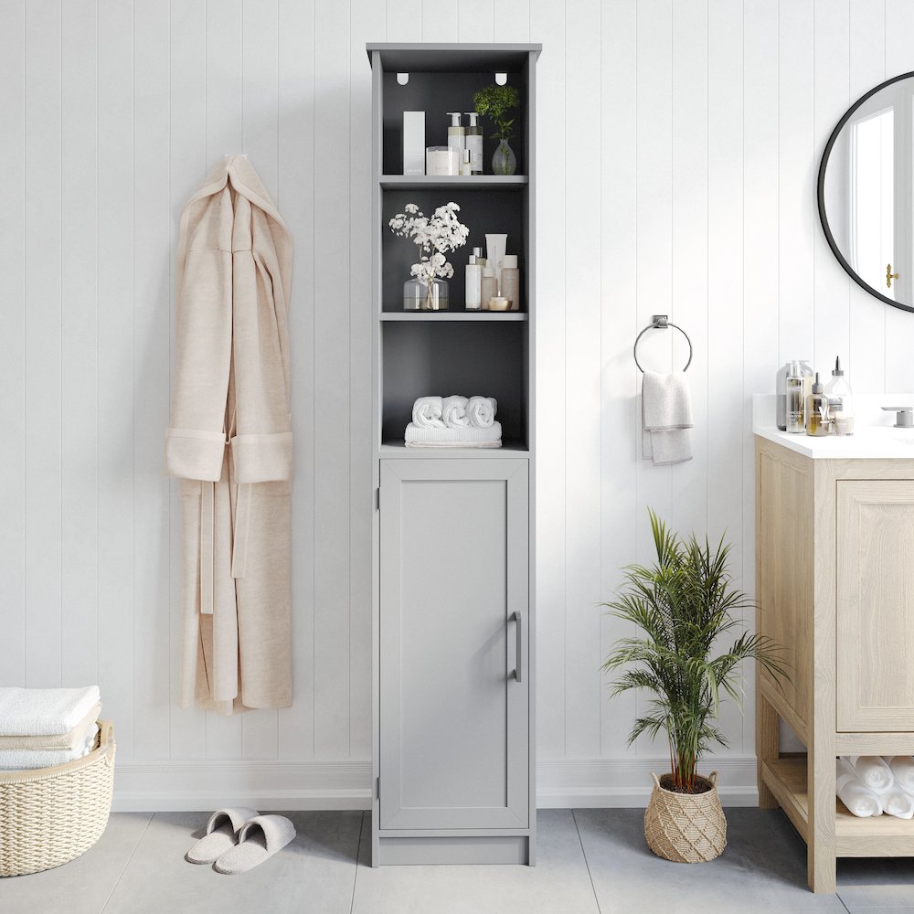 Modern Tall Linen Tower Storage Cabinet, Gray