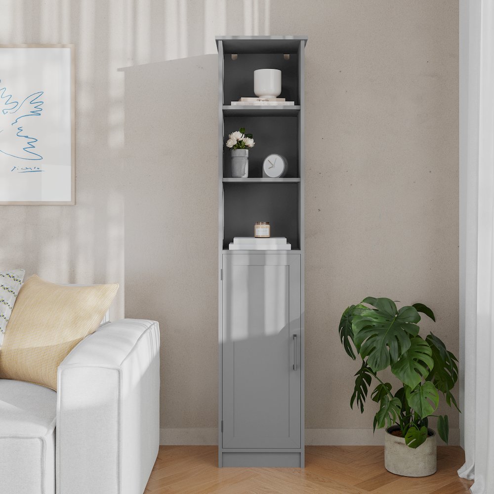 Modern Tall Linen Tower Storage Cabinet, Gray