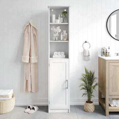 Modern Tall Linen Tower Storage Cabinet, White