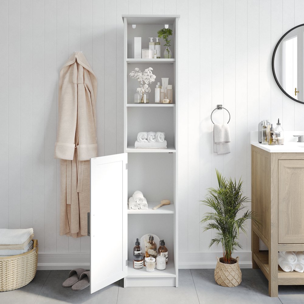 Modern Tall Linen Tower Storage Cabinet, White