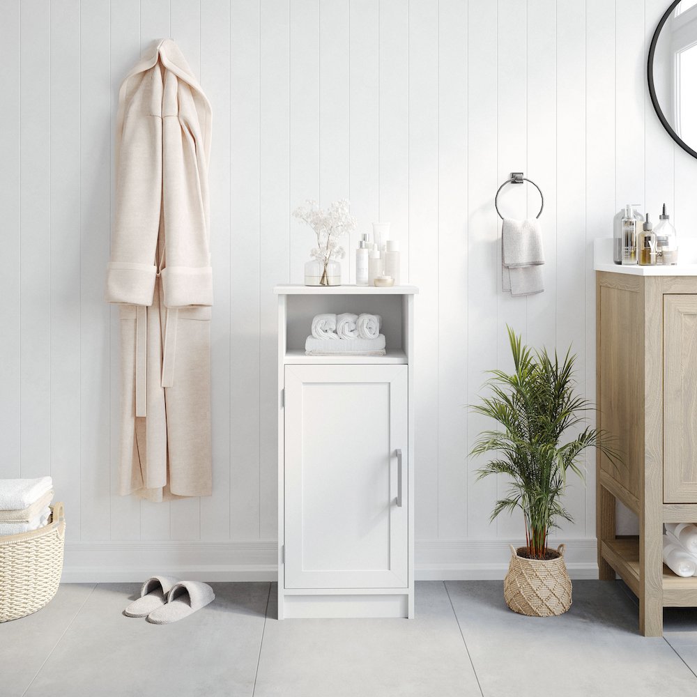 Modern Freestanding Bathroom Storage Cabinet Organizer, White