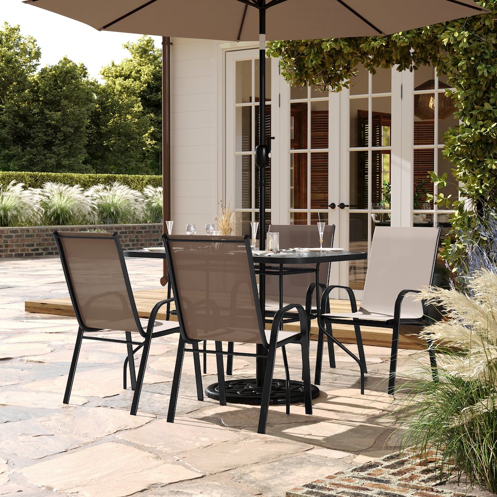 5 Piece Patio Dining Set with Patio Table with 4 Chairs, Brown
