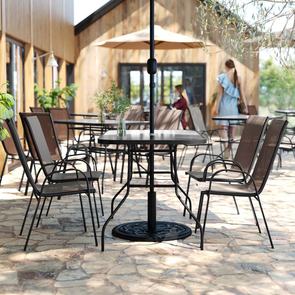 5 Piece Patio Dining Set with Patio Table with 4 Chairs, Brown