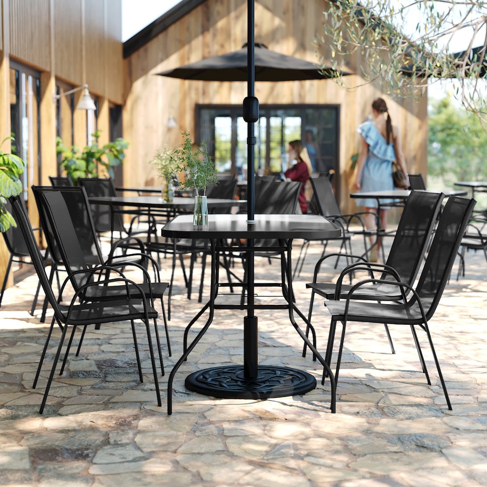 5 Piece Patio Dining Set with Patio Table with 4 Chairs, Black