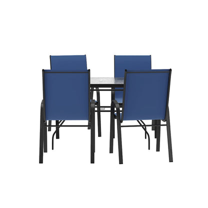 5 Piece Patio Dining Set with Patio Table with 4 Chairs, Navy