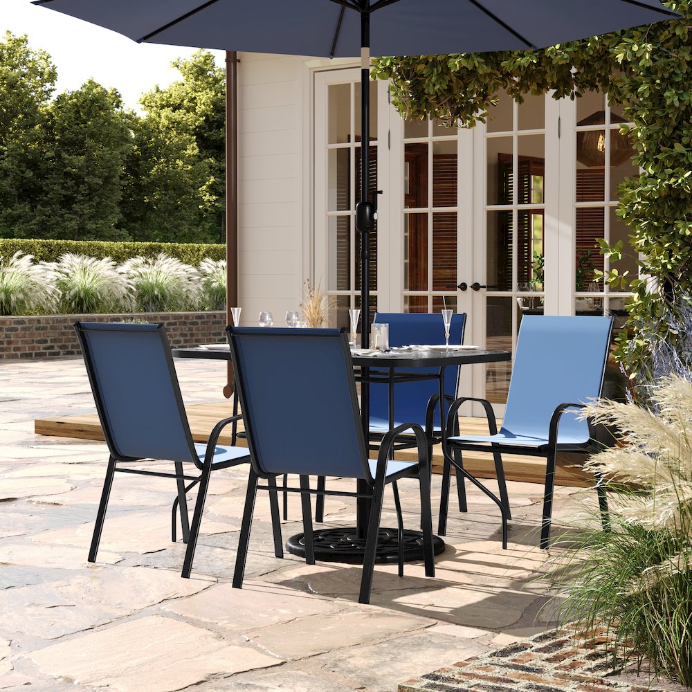 5 Piece Patio Dining Set with Patio Table with 4 Chairs, Navy