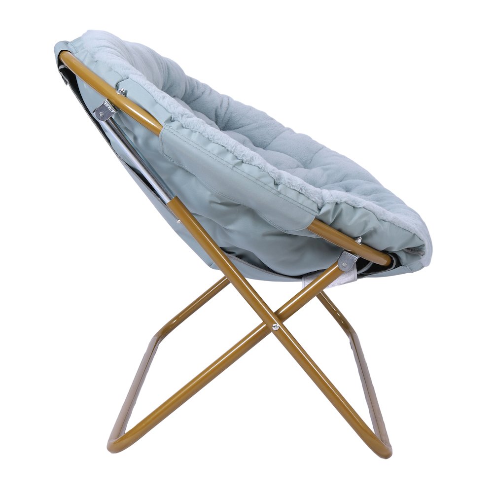 Contemporary Double Saucer Chair with 2 Ottomans, Aqua Fabric/Soft Gold Frame