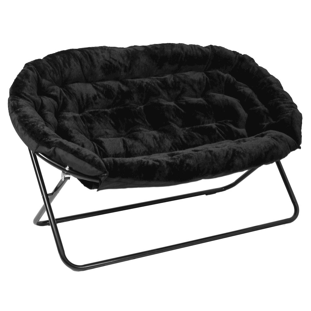 Contemporary Double Saucer Chair, Black Fabric/Black Frame